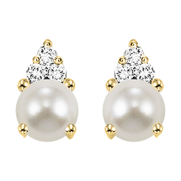 10Kt Yellow Gold Diamond 1/20Ctw & Pearl 7/8Ctw Earring