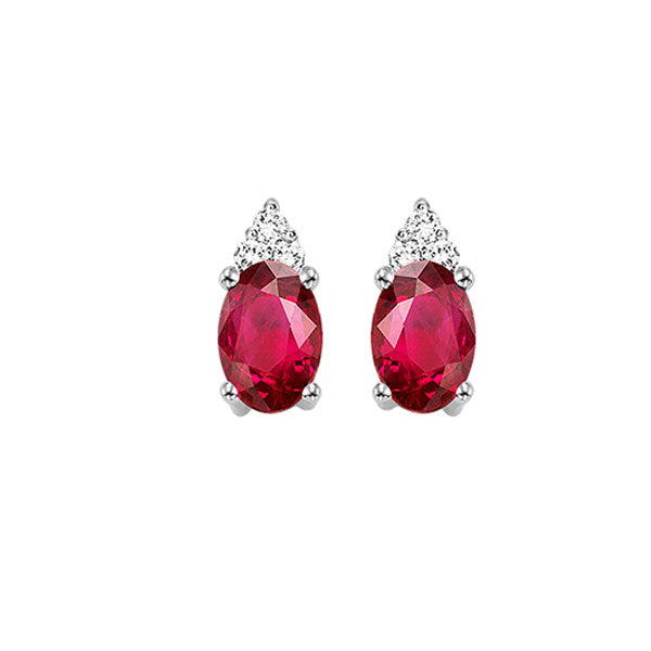 10Kt White Gold Diamond 1/25Ctw & Ruby 1/2Ctw Earring