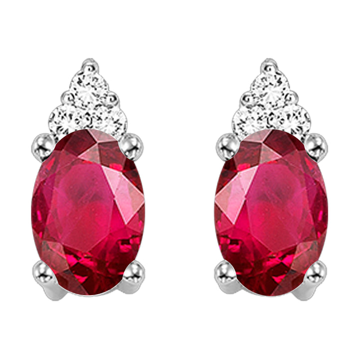 10Kt White Gold Diamond 1/25Ctw & Ruby 1/2Ctw Earring