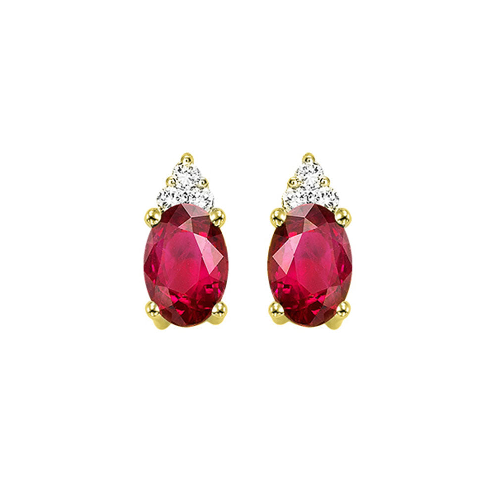 10Kt Yellow Gold Diamond 1/25Ctw & Ruby 1/2Ctw Earring