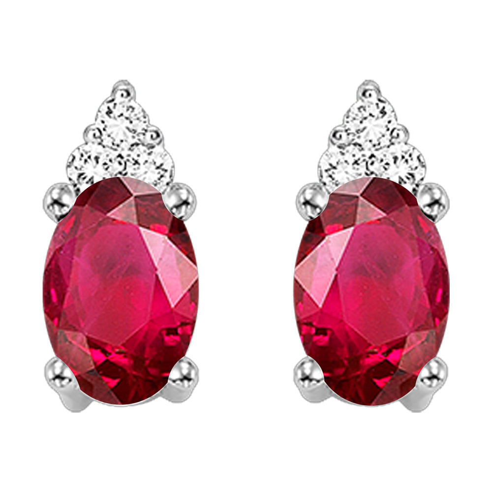 10Kt White Gold Diamond 1/25Ctw & Ruby 1/2Ctw Earring