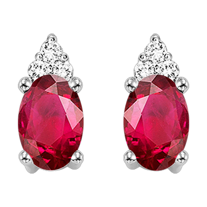 10Kt White Gold Diamond 1/25Ctw & Ruby 1/2Ctw Earring