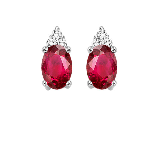 10Kt White Gold Diamond 1/25Ctw & Ruby 1/2Ctw Earring
