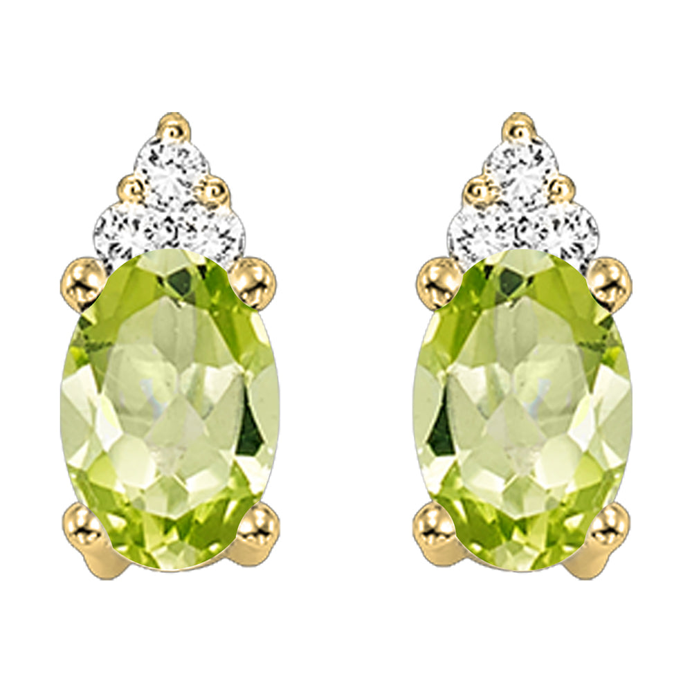 10Kt Yellow Gold Diamond 1/25Ctw & Peridot 5/8Ctw Earring