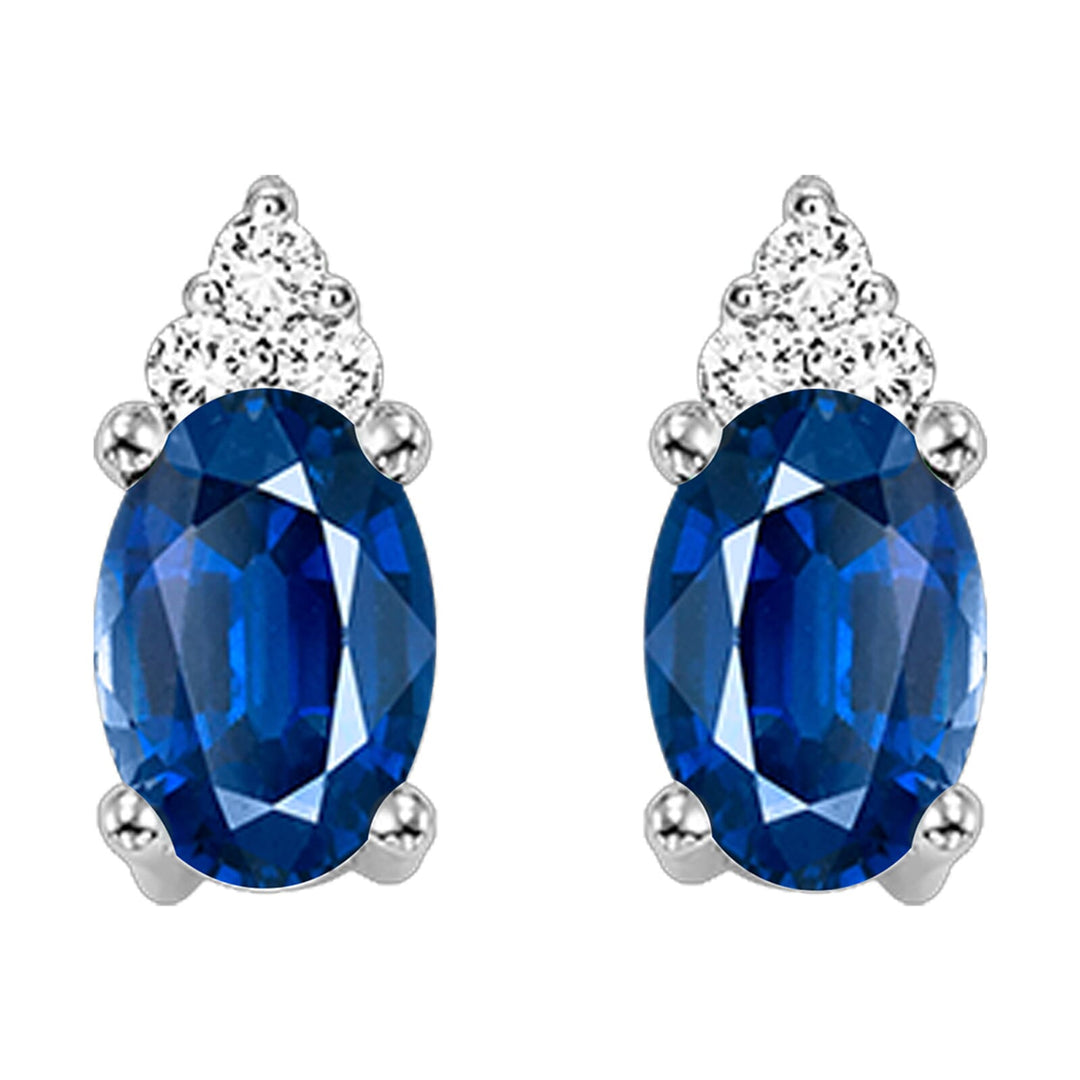 10Kt White Gold Diamond 1/25Ctw & Created-Sapphire 1/4Ctw Earring