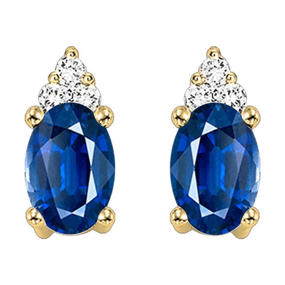 10Kt Yellow Gold Diamond 1/25Ctw & Sapphire 1/4Ctw Earring