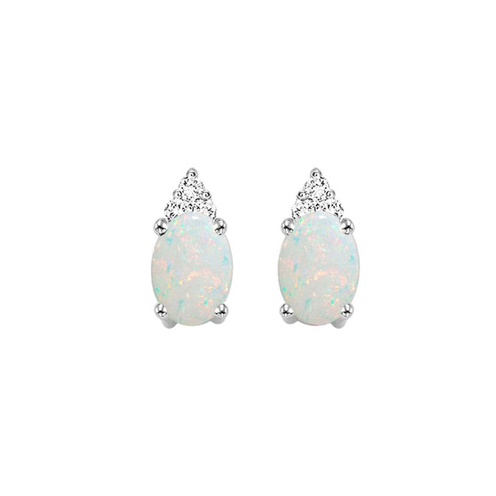 10Kt White Gold Diamond 1/25Ctw & Opal 5/8Ctw Earring