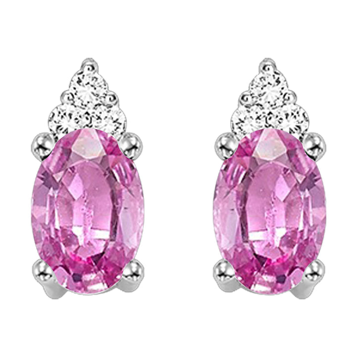 10Kt White Gold Diamond 1/25Ctw & Pink Tourmaline 1/2Ctw Earring