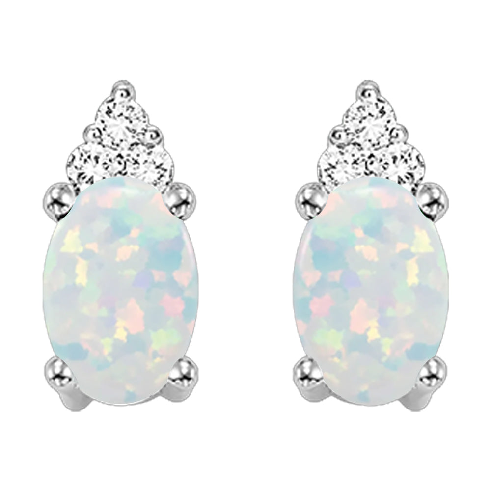 10Kt White Gold Diamond 1/25Ctw & Opal 5/8Ctw Earring