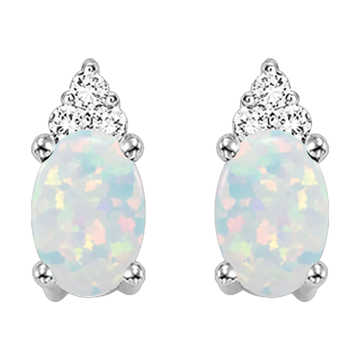 10Kt White Gold Diamond 1/25Ctw & Opal 5/8Ctw Earring