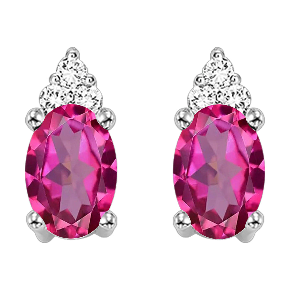10Kt White Gold Diamond 1/25Ctw & Pink Sapphire 1/2Ctw Earring