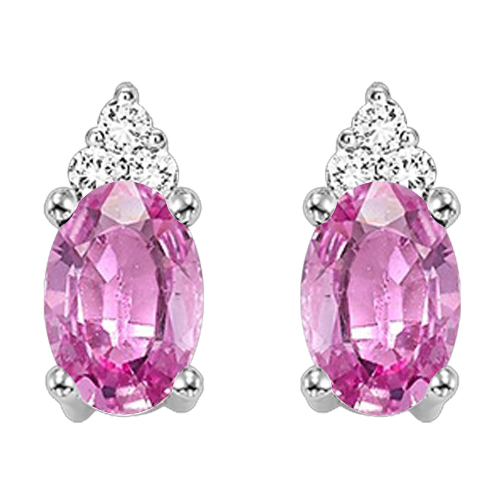 10Kt White Gold Diamond 1/25Ctw & Pink Tourmaline 1/2Ctw Earring