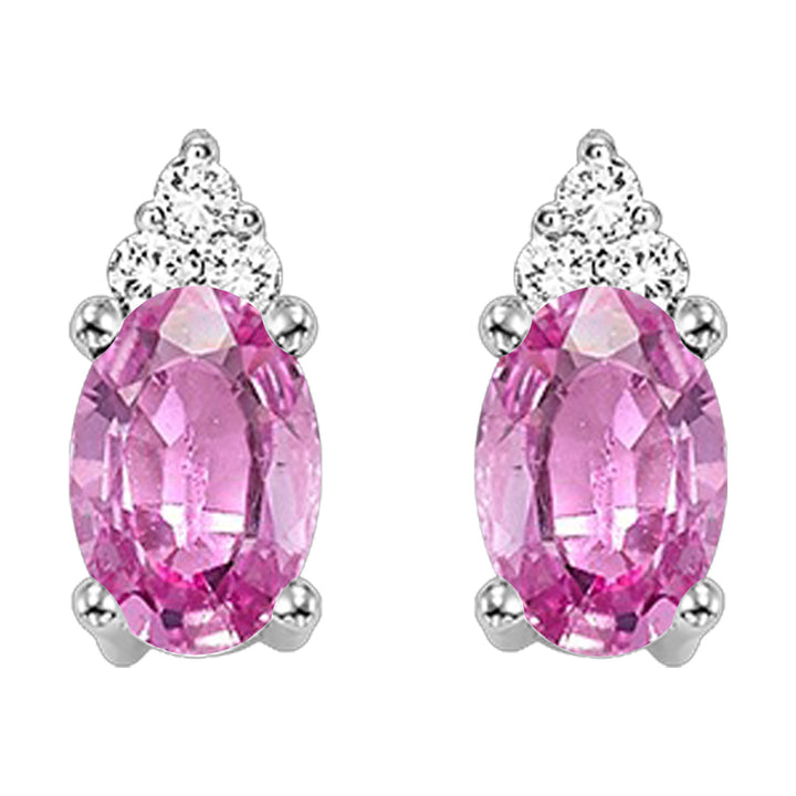 10Kt White Gold Diamond 1/25Ctw & Pink Tourmaline 1/2Ctw Earring