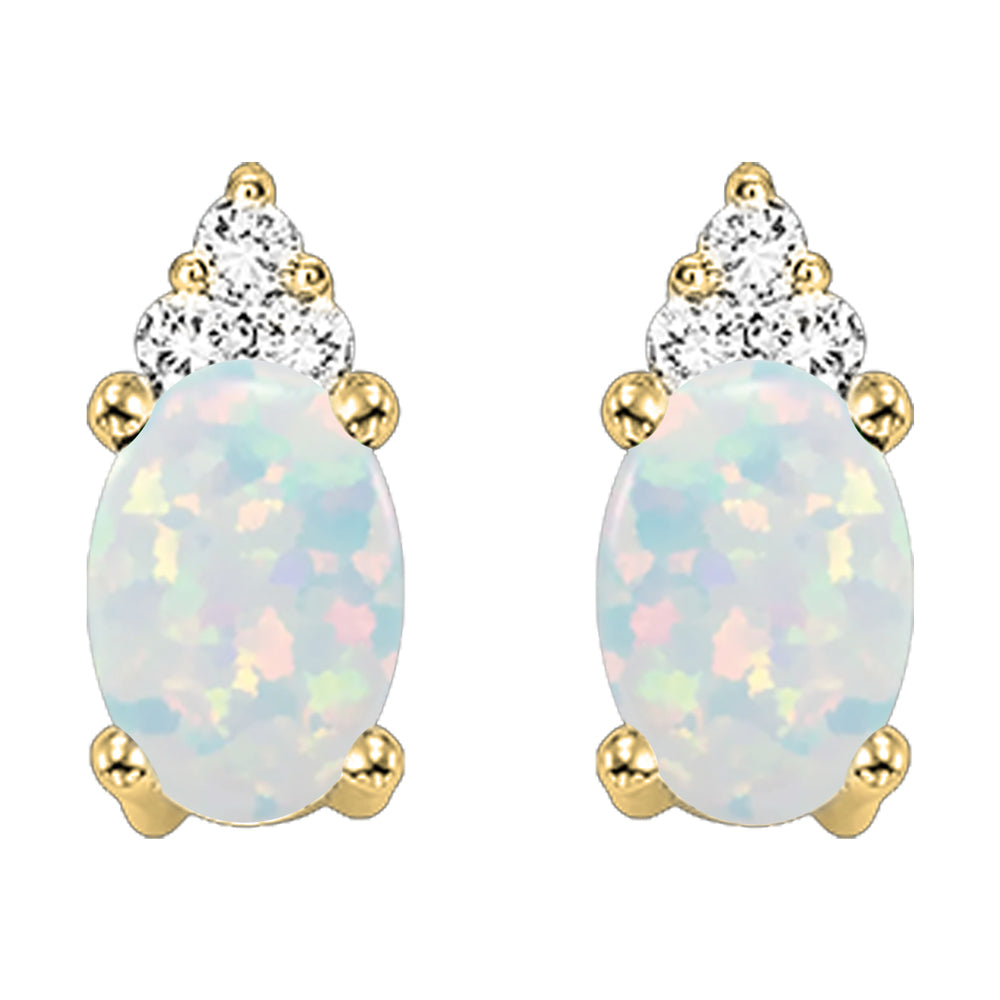 10Kt Yellow Gold Diamond 1/25Ctw & Opal 5/8Ctw Earring