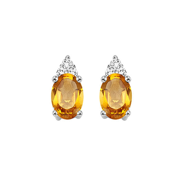 10Kt White Gold Diamond 1/25Ctw & Citrine 1/2Ctw Earring