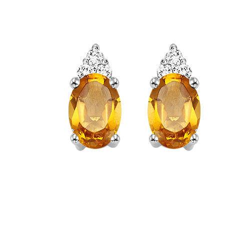 10Kt White Gold Diamond 1/25Ctw & Citrine 1/2Ctw Earring