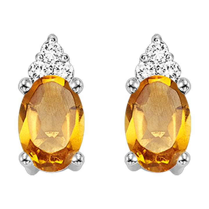 10Kt White Gold Diamond 1/25Ctw & Citrine 1/2Ctw Earring
