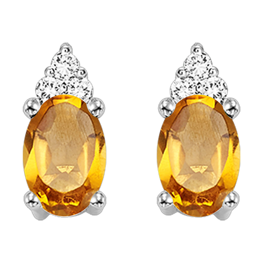 10Kt White Gold Diamond 1/25Ctw & Citrine 1/2Ctw Earring