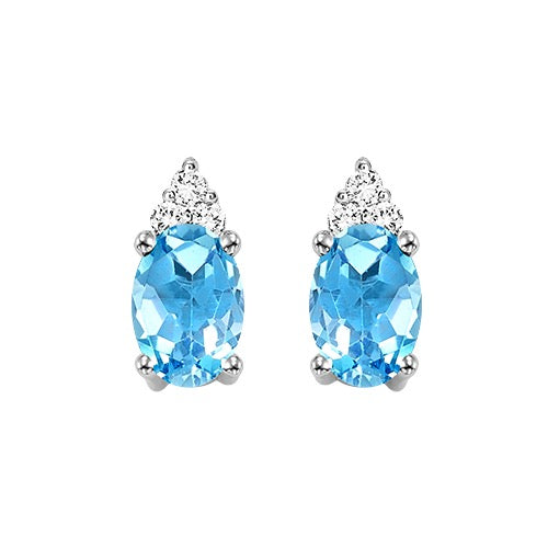 10Kt White Gold Diamond 1/25Ctw & Blue Topaz 1/2Ctw Earring