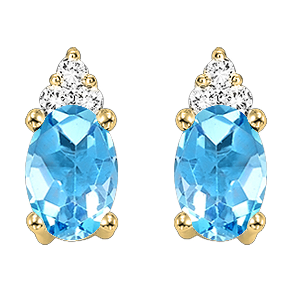 10Kt Yellow Gold Diamond 1/25Ctw & Blue Topaz 1/2Ctw Earring