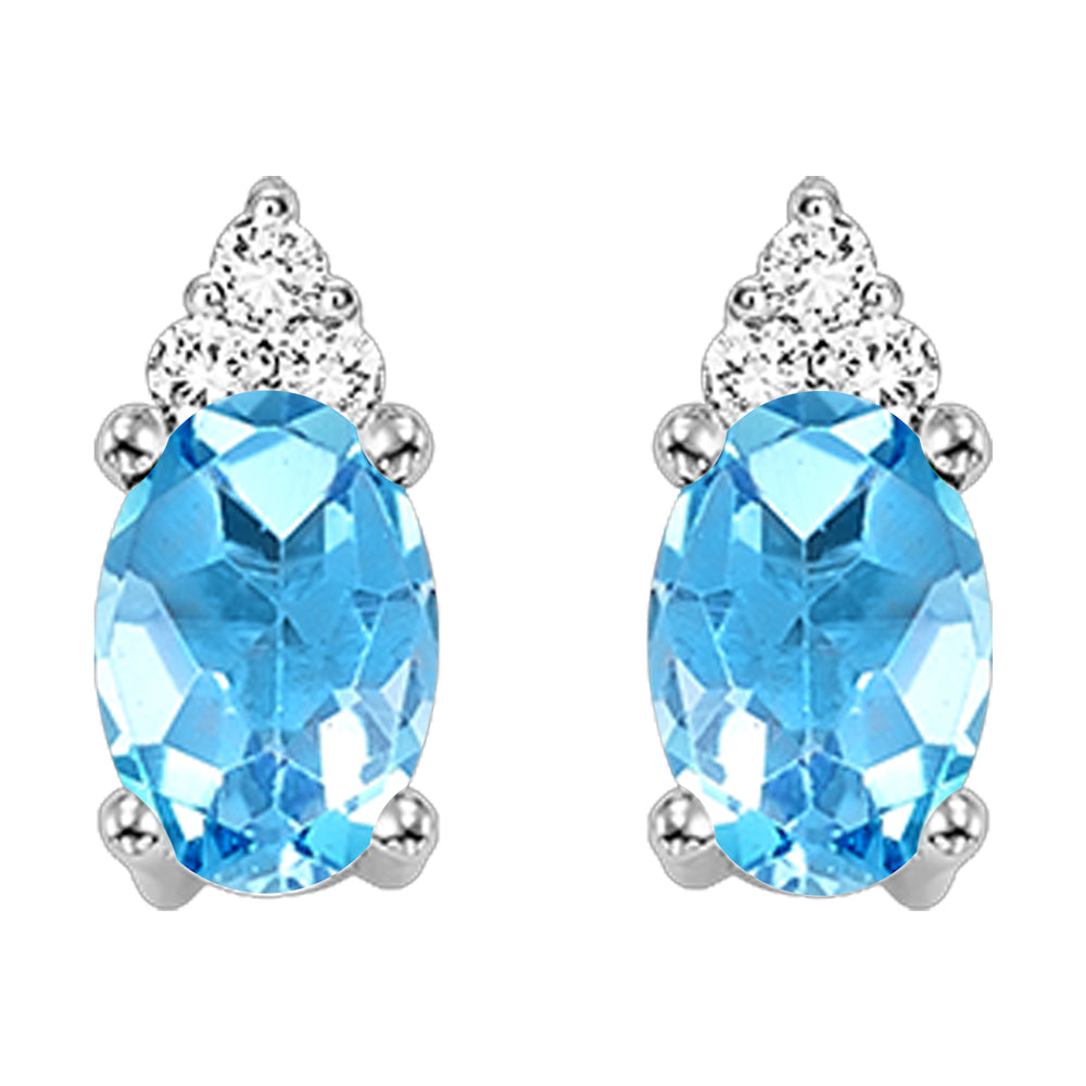 10Kt White Gold Diamond 1/25Ctw & Blue Topaz 1/2Ctw Earring