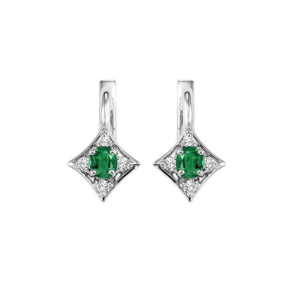 14Kt White Gold Diamond 1/15Ctw & Emerald 1/4Ctw Earring