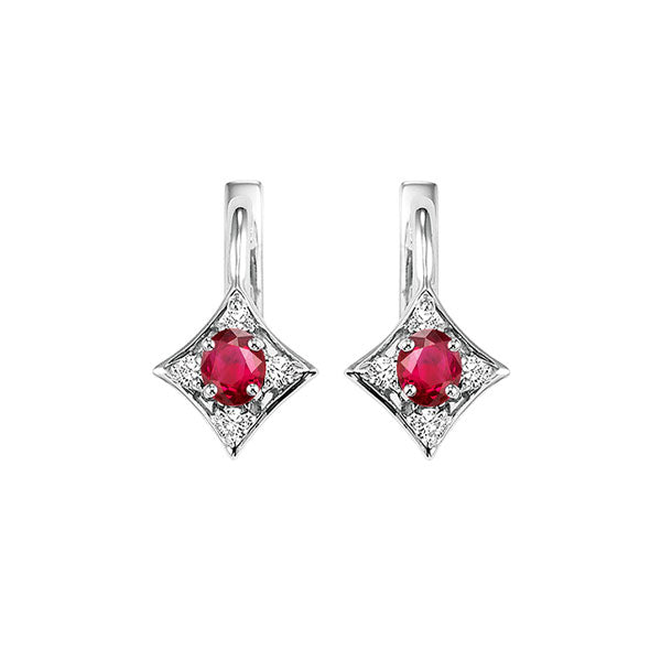 14Kt White Gold Diamond 1/15Ctw & Ruby 1/3Ctw Earring