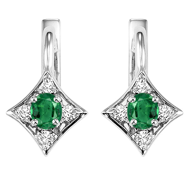 14Kt White Gold Diamond 1/15Ctw & Emerald 1/4Ctw Earring
