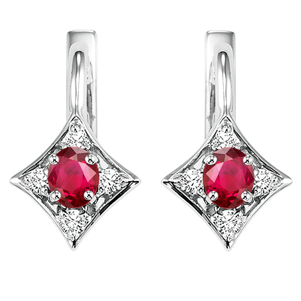 14Kt White Gold Diamond 1/15Ctw & Ruby 1/3Ctw Earring