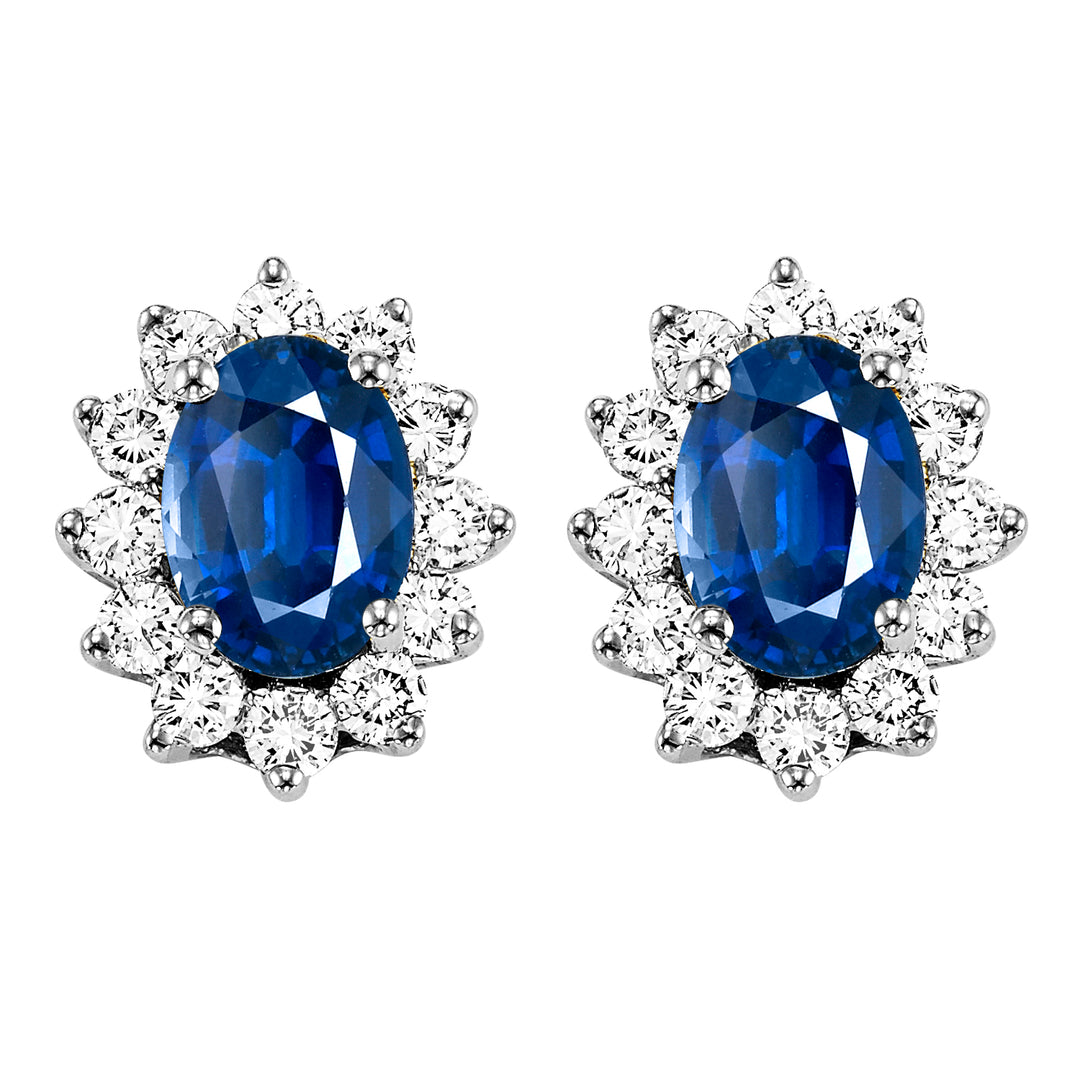 14Kt White Gold Diamond 3/8Ctw & Sapphire 1 1/8Ctw Earring