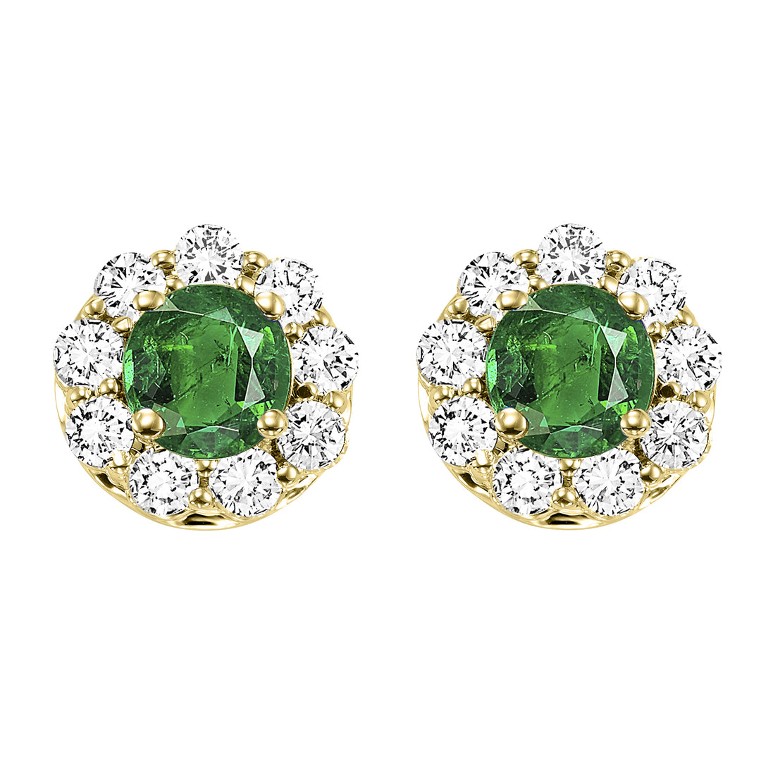 14Kt Yellow Gold Diamond 5/6Ctw & Emerald 1/10Ctw Earring