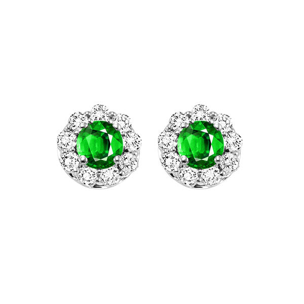 14Kt White Gold Diamond 5/6Ctw & Emerald 1/10Ctw Earring