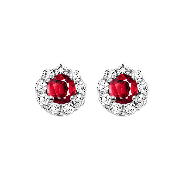 14Kt White Gold Diamond 7/8Ctw & Ruby 5/8Ctw Earring