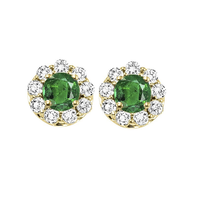 14Kt Yellow Gold Diamond 5/6Ctw & Emerald 1/10Ctw Earring