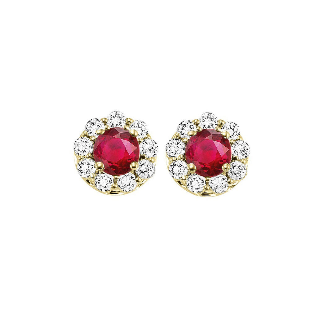 14Kt Yellow Gold Diamond 5/6Ctw & Ruby 5/8Ctw Earring