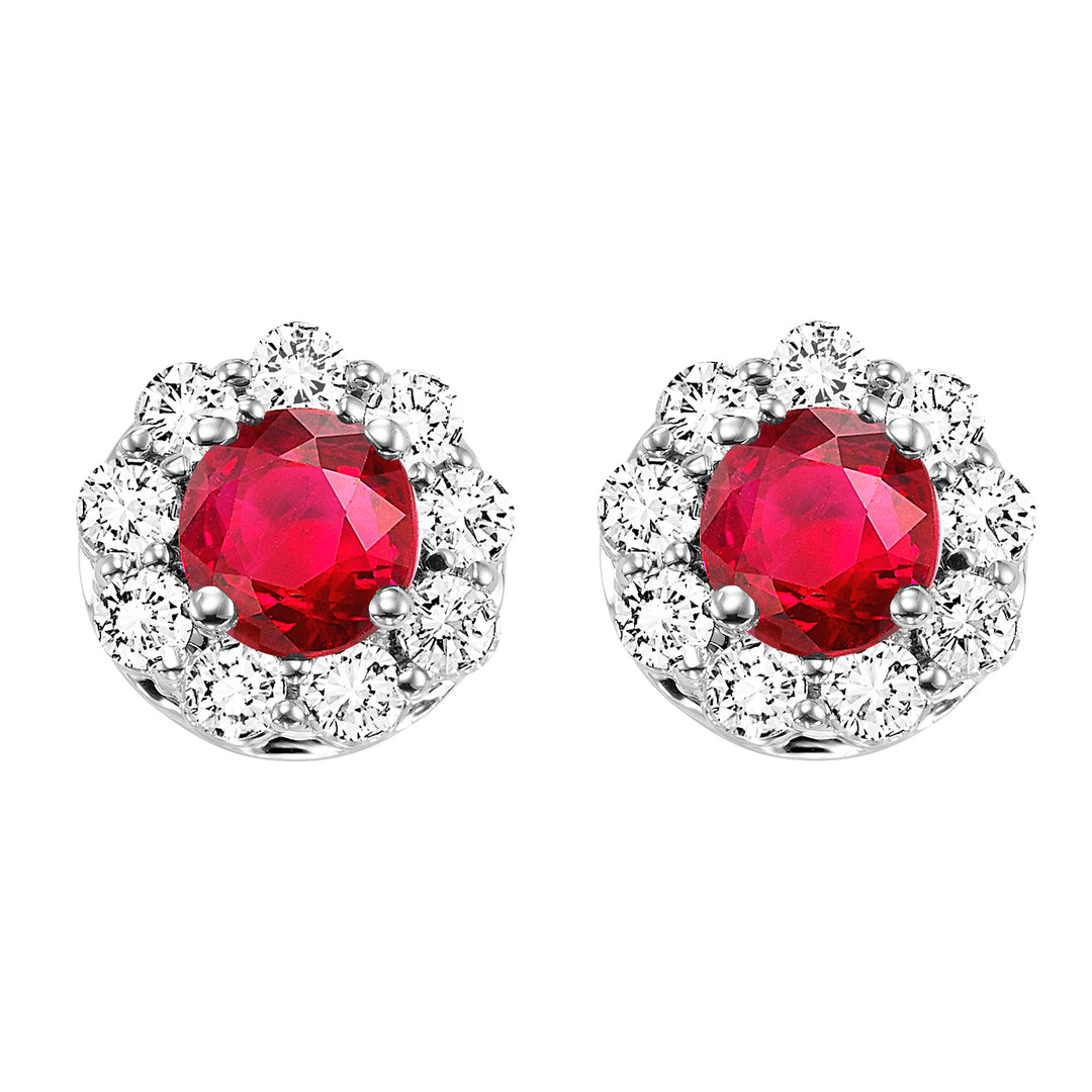 14Kt White Gold Diamond 7/8Ctw & Ruby 5/8Ctw Earring