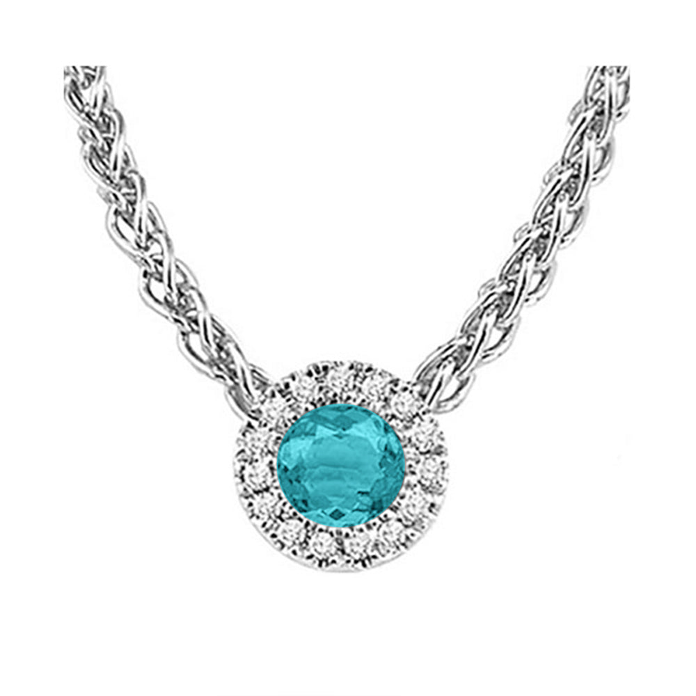 14Kt White Gold Diamond 1/20Ctw & Aquamarine 1/5Ctw Pendant