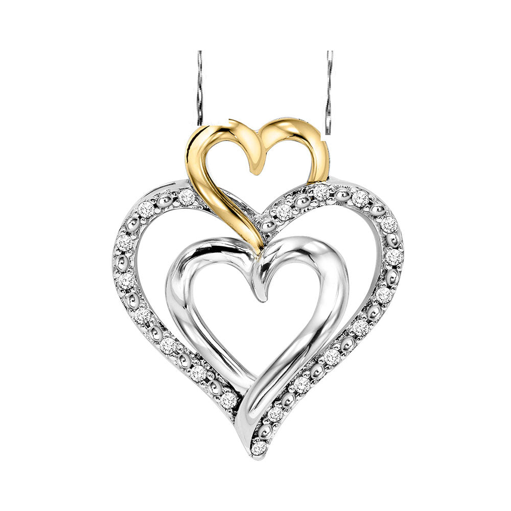 Silver White Yellow Diamond 1/8Ctw Pendant