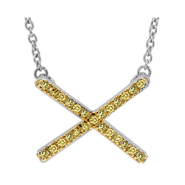Silver White Yellow Diamond 1/8Ctw Pendant