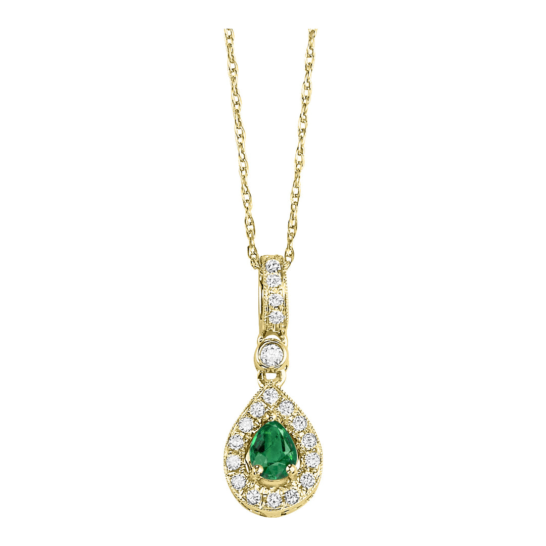 14Kt Yellow Gold Diamond 1/10Ctw & Emerald 1/5Ctw Pendant