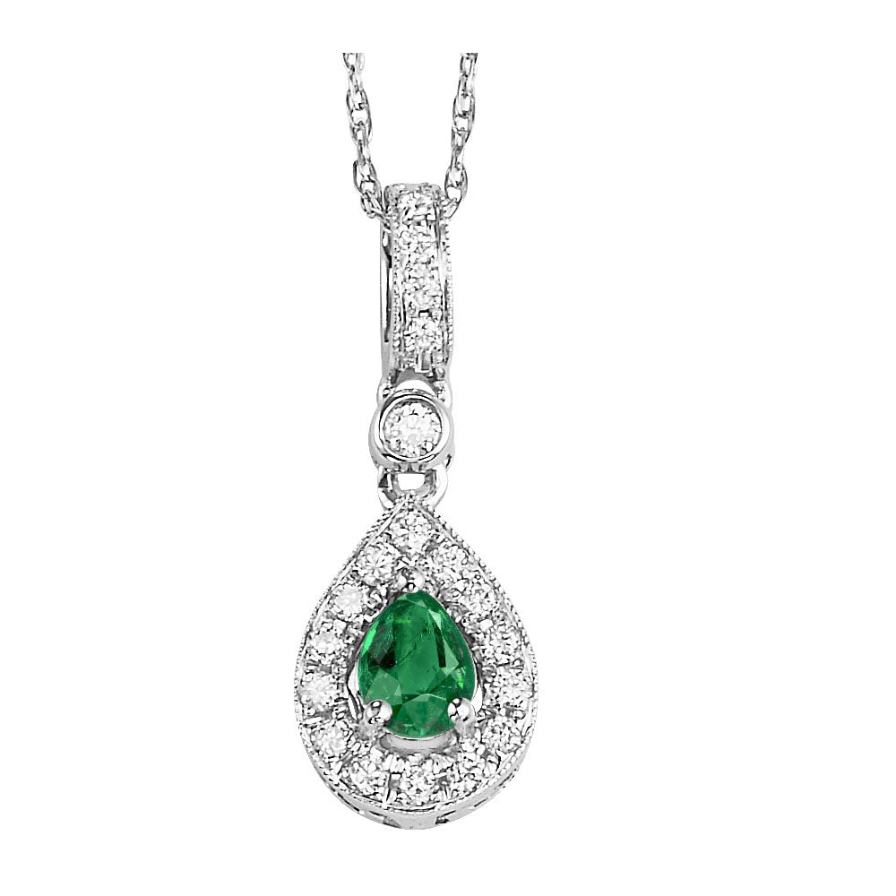 14Kt White Gold Diamond 1/10Ctw & Emerald 1/5Ctw Pendant
