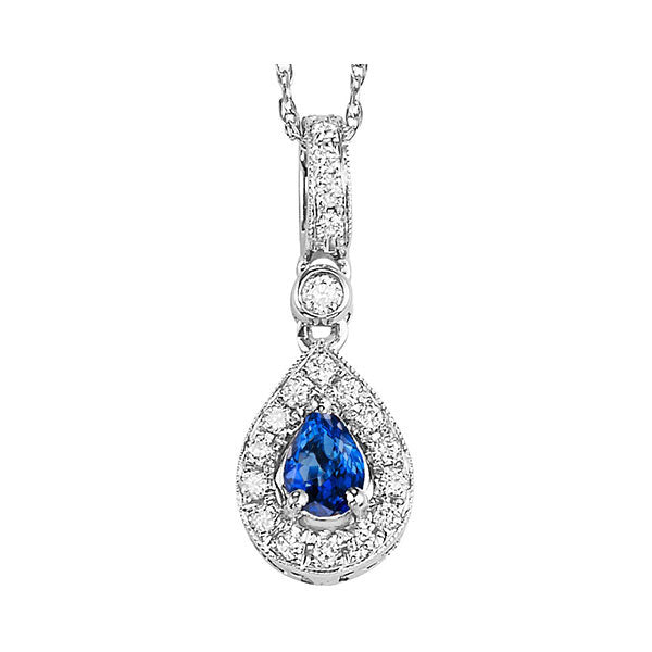 14Kt White Gold Diamond 1/10Ctw & Sapphire 1/5Ctw Pendant