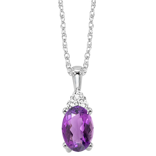 10Kt White Gold Diamond 1/50Ctw & Amethyst 3/8Ctw Pendant