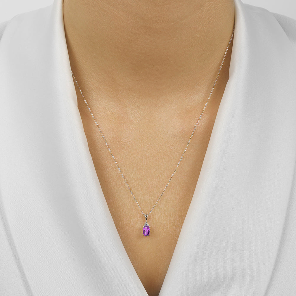 10Kt White Gold Diamond 1/50Ctw & Amethyst 3/8Ctw Pendant