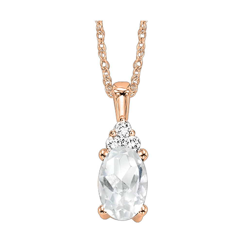 10Kt Rose Gold Diamond 1/50Ctw & White Topaz 3/8Ctw Pendant