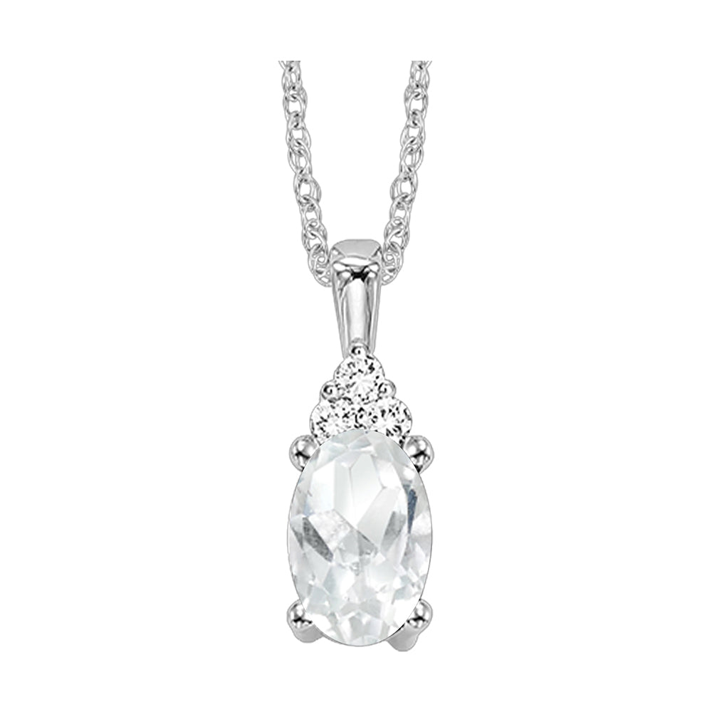 10Kt White Gold Diamond 1/50Ctw & White Topaz 3/8Ctw Pendant