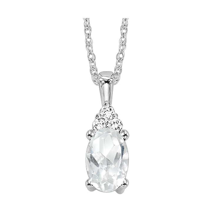10Kt White Gold Diamond 1/50Ctw & White Topaz 3/8Ctw Pendant