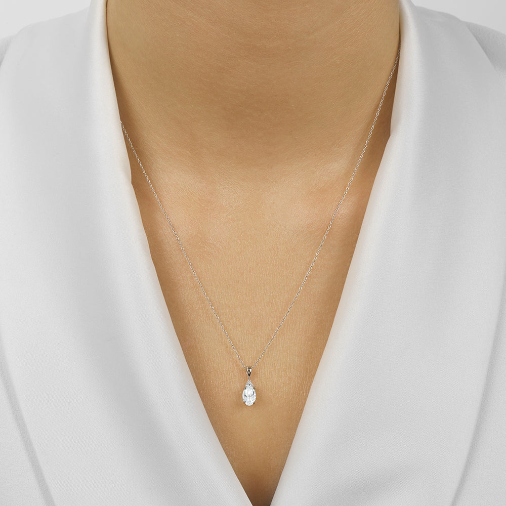 10Kt White Gold Diamond 1/50Ctw & White Topaz 3/8Ctw Pendant