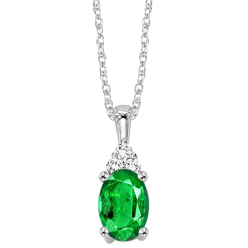 10Kt White Gold Diamond 1/50Ctw & Emerald 1/2Ctw Pendant
