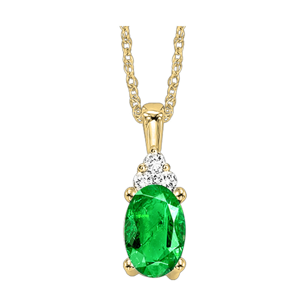 10Kt Yellow Gold Diamond 1/50Ctw & Emerald 1/2Ctw Pendant